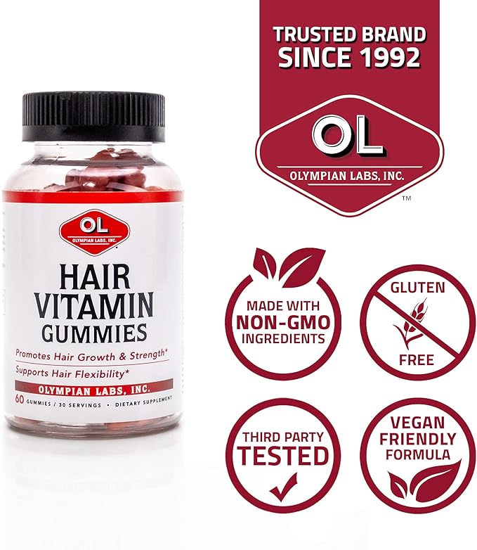 Olympian Olympian Labs Hair Vitamin Gummies Labs Hair Vitamin Gummies | Rich in Biotin Plus Vitamins and Minerals | 60 Count Great Tasting Berry Flavor
