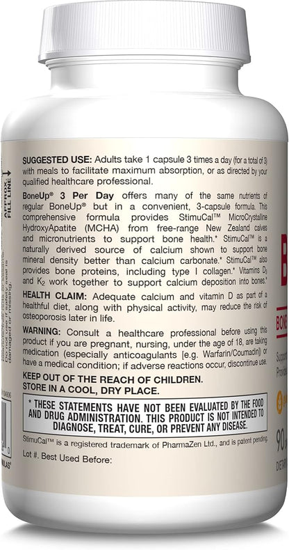 Jarrow Formulas BoneUp Three Per Day for Bone Density and Skeletal Nutrition, Includes Vitamin D3, K2 (as MK-7) and Calcium, 90 Capsules, 30 Day Supply