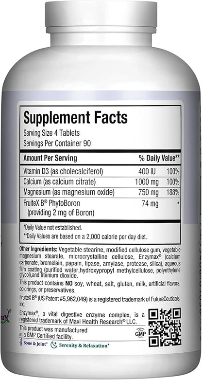 Maxi Health Calcium Magnesium Supplement with Vitamin D3 and Boron - Kosher Bone Health & Nighttime Formula, Calcium Citrate CalMag & Vitamin D (360 Tablets)