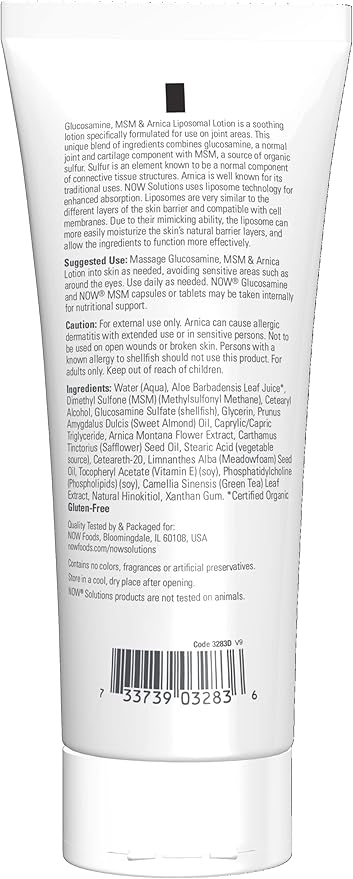 NOW Foods Solutions, Glucosamine, MSM and Arnica Liposome Lotion, For Joint Areas, Liposome Technology for Enhanced Absorption, 8-Ounce