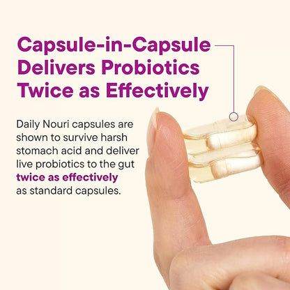 Daily Nouri Hormone Balance Probiotic for Women | Capsules for PCOS, Vaginal pH, Yeast Balance, Skin Health, Digestion & Immunity | 7 Probiotic Strains & Vegan Ahiflower Omega Oil | 30-Day Supply