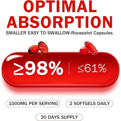 Krill Oil Omega 3 Supplement 1000mg 60 Softgels EPA & DHA, Pure Antarctic Krill Oil with Astaxanthin and 56% Phospholipids Third Party Tested