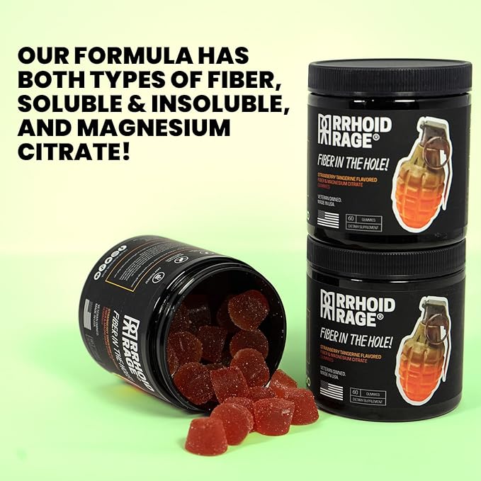 Fiber and Magnesium Gummies, Made in USA, Supports Digestive Health, Relieves Constipation, Helps Prevent Hemorrhoids, Has Both Soluble and Insoluble Fiber, 60 ct (1)