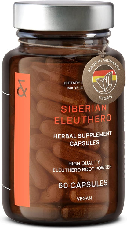 CLAV® Siberian Ginseng - 900mg Eleuthero Root Powder - Energy Supplement - Reduction of Tiredness & Fatigue - 60 Ginseng Capsules - Made in Germany