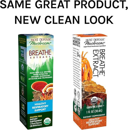 Host Defense Breathe* Extract - Immune & Respiratory Support Mushroom Liquid Supplement - Herbal Lung Health Supplement with Chaga, Reishi & Cordyceps - 1 fl oz (30 Servings)*