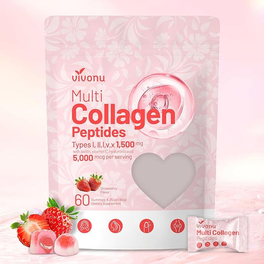 Women & Men Multi Collagen Peptides Gummies Sugar-Free, Multi Collagen Hydrolyzed Protein Type I,II,III,V,X, Biotin, Methylated B12, Vitamin C A E D3 B6 for Skin Hair Nails, Bone