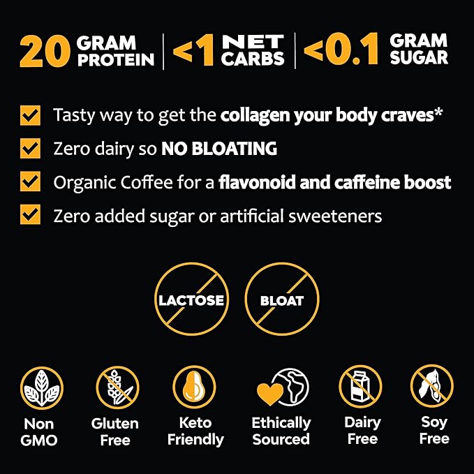 MariGold High Protein Collagen Coffee - Vanilla Collagen Latte, Dairy Free, 20g Grass-Fed Type I & III Collagen Peptides, Energy Boost, 2 Shots Organic Espresso, Non-GMO, 1 Lb Bag, 15 Servings