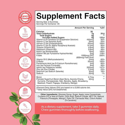 Natures Craft Vegan Prenatal Gummies for Women - Gummy Prenatal Vitamins for Women with Iron Folic Acid and Superfruit Blend - Chewable Vitamins Gummy Formula (Pineapple Mango) Trial Size