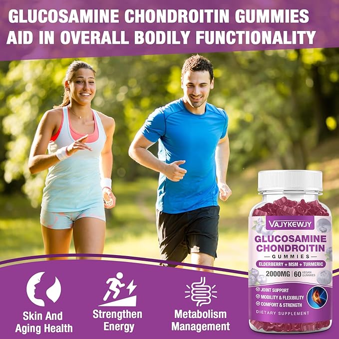2 Packs 2000mg Glucosamine Chondroitin Gummies, Extra Strength Glucosamine with Chondroitin MSM & Turmeric, Joint Support Supplement, Antioxidant Immune Support - 120 Gummies