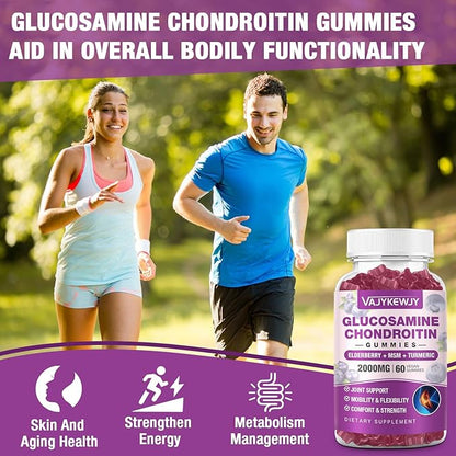 2 Packs 2000mg Glucosamine Chondroitin Gummies, Extra Strength Glucosamine with Chondroitin MSM & Turmeric, Joint Support Supplement, Antioxidant Immune Support - 120 Gummies