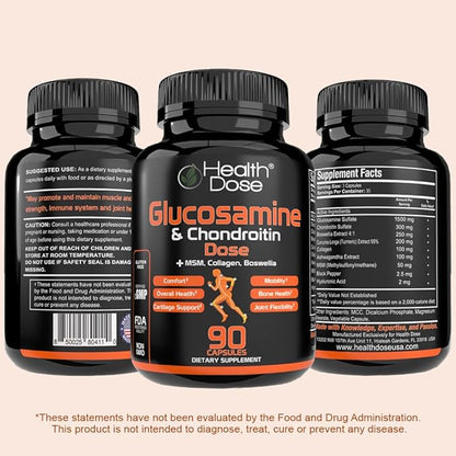 Glucosamine Plus Premium Joint Support - with MSM, Collagen & Boswellia - 90 Capsules - Antioxidant Properties for Cartilage Support, Joint Health & Mobility Pack of 2.