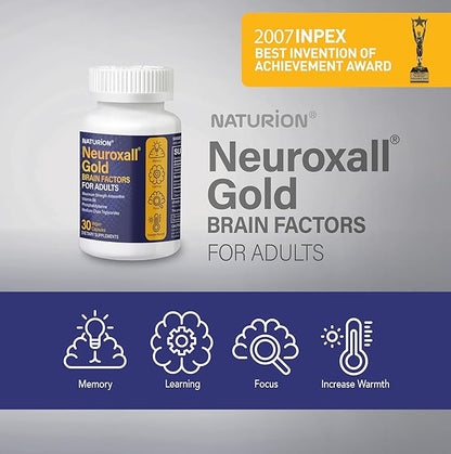 Neuroxall Gold Brain Factors for Adults - Cognitive & Mental Wellness Support with Vitamin B6, Astaxanthin, Ginkgo Biloba, Ashwagandha & Turmeric & - 30 Vegan Capsules, 30 Day Supply