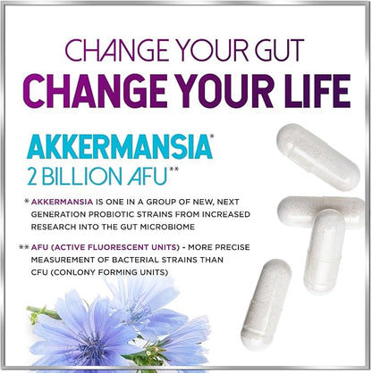 Akkermansia Probiotic GLP-1 Supplement with Prebiotic Fiber - Akkermansia Muciniphila Supports GLP1 Production - Digestive & Gut Health Support - 2 Billion AFU, Delayed Release - 60 Capsules