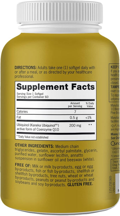 Qunol Ubiquinol CoQ10 200mg Softgels, Ubiquinol 200mg - Active Form of Coenzyme Q10, Antioxidant for Heart Health - 60 Count (Pack of 2)