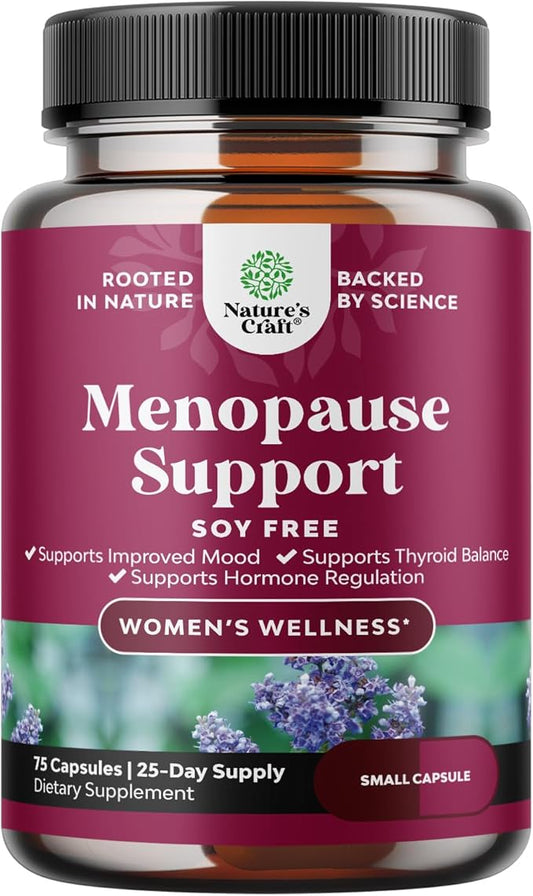 Complete Herbal Menopause Supplement for Women - Soy Free Female Hormone Balance Capsules for Night Sweats, Hot Flashes & Mood Swings with Dong Quai, Chaste Berry & Black Cohosh Root - 75 Count Pack