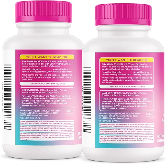 Pink Stork Fertility Supplements for Women - Prenatal Multivitamin with Ovulation, Conception, & Hormone Balance Support - 17 Vitamins & Inositol, Ashwagandha, & Vitex - 120 Capsules