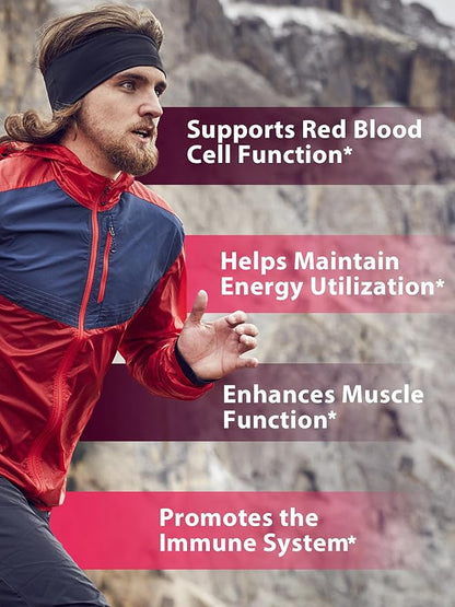 Iron Supplement for Women Men, High Potency Iron 65mg with Vitamin C 250mg, Stomach Friendly Iron Pills for Red Blood Cell & Immune Support, Non-GMO & Gluten Free,180 Vegan Tablets