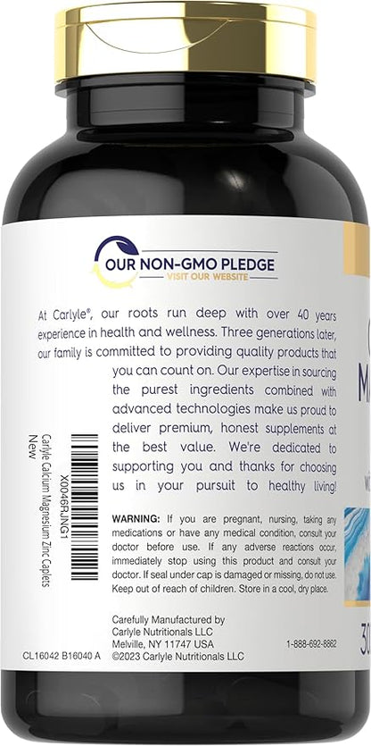 Carlyle Calcium Magnesium Zinc Vitamin D3 Supplement with Boron | 300 Caplets | Vegetarian, Non-GMO