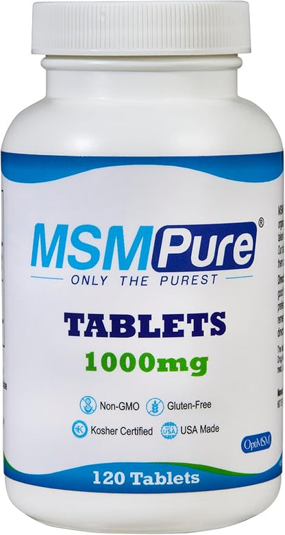 KALA HEALTH MSMPure MSM Tablets– 1,000 mg Organic Sulfur per Tablet for Joint Flexibility, Skin Appearance, Hair & Nail Support – 120 Count, USA Made MSM