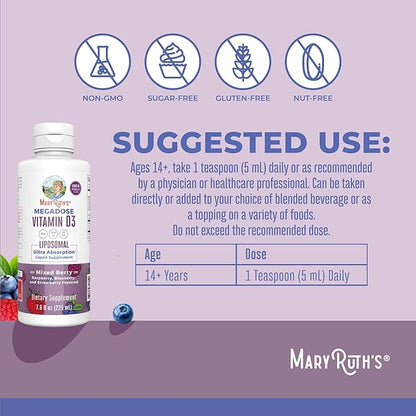 Megadose Vitamin D3 Liposomal by MaryRuth's| Vitamin D 4000 IU | Ultra Absorption | Immune Support for Adults | Bone Health | VIT D3 | Vegan | Sugar Free | Gluten Free | Non-GMO | 45 Servings