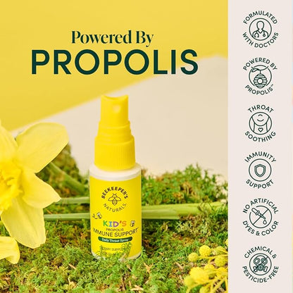 Beekeeper's Naturals Kids Propolis Throat Spray 95% Bee Propolis Extract - Natural Immune Support & Sore Throat Relief, Antioxidants & Gluten-Free, 1.06 oz (Pack of 2)
