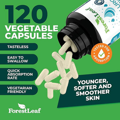 ForestLeaf Hyaluronic Acid Supplements | 100mg High Bioavailable Dietary Hyaluronic Acid Capsules, Pills + 50mg VIT C | Supports Skin Hydration, Joint Lubrication, Anti-Aging, Hair & Nails | 120 Caps