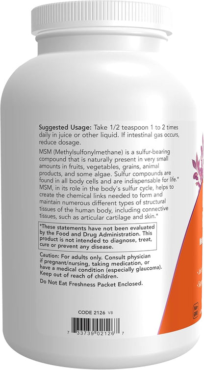 NOW Foods Supplements, MSM (Methylsulfonylmethane) Powder, Supports Healthy Cartilage*, Joint Health*, 1-Pound