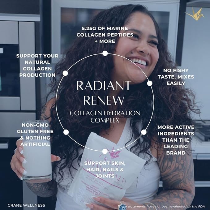 CRANE WELLNESS RADIANT RENEW - Marine Collagen Complex Powder | Non-Gmo, Gluten Free, Made in Japan