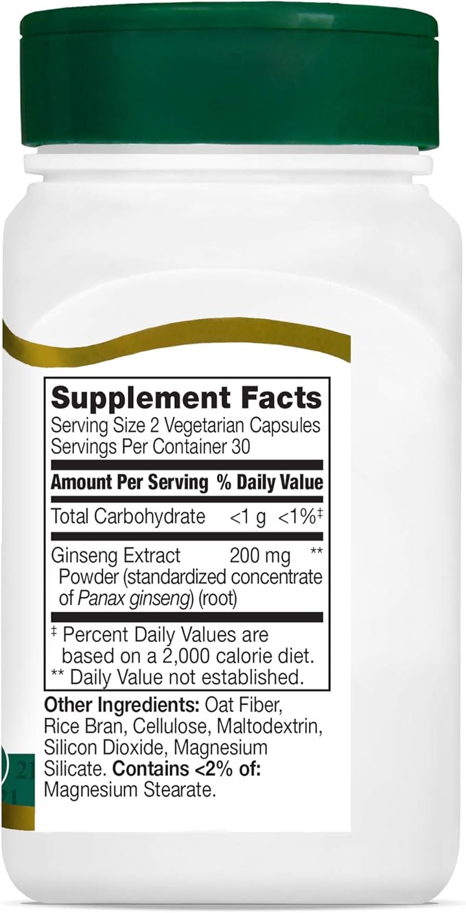 21st Century Ginseng Extract Veg Capsules, 60Count