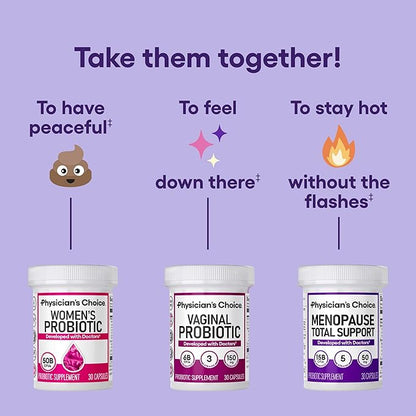 Physician's CHOICE Menopause Probiotic Supplement for Women - Supports Hormone Balance, Hot Flashes, Night Sweats, Weight Management, Bloating & Gut Health - with Black Cohosh, Resveratrol+ - 60ct