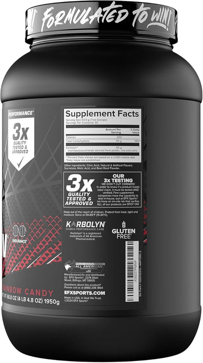 EFX Sports Karbolyn Fuel | Fast-Absorbing Carbohydrate Powder | Carb Load, Sustained Energy, Quick Recovery | Stimulant Free | 35 Servings (Rainbow Candy)