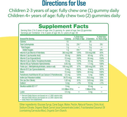 Culturelle Kids Probiotic Gummies for Ages 2+ - Peach-Orange & Mixed Berry Flavors - Digestive & Immune Support with Lutein for Eye Health, 60 Count