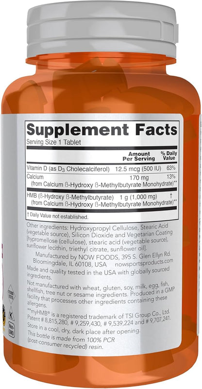NOW Foods Sports Nutrition, HMB (β-Hydroxy β-Methylbutyrate), Double Strength 1,000 mg, 90 Tablets