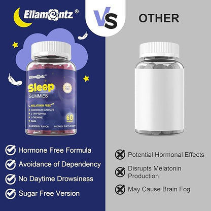 Melatonin Free Sleep Aid Gummies for Adults, Sugar Free Sleeping Gummy No Melatonin, Natural Calm Gummies with Magnesium Glycinate, L-Tryptophan, L-Theanine, GABA, Ashwagandha, Valerian, 120cts
