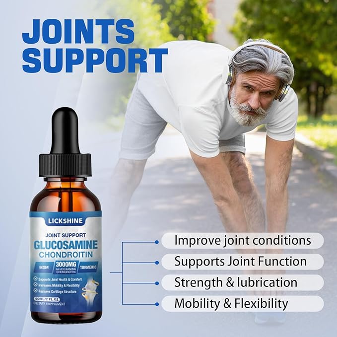 2 Pack Glucosamine Chondroitin MSM Liquid Drops - Extra Strength Joint Support Supplement for Adults with Quercetin Boswelia, Bromelain, Hyaluronic Acid, Antioxidant Immune Support (4 Fl oz)