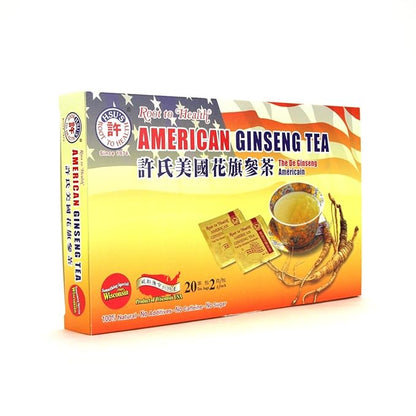Hsu's Ginseng SKU 1034 | American Ginseng Tea, 20ct | Cultivated Wisconsin American Ginseng direct from Hsu's Ginseng Gardens | 许氏花旗参茶 | 20ct Box,西洋参, B000153R40