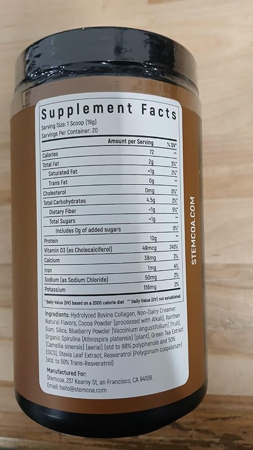 NCR1 - Natural Cellular Renewal & Rejuvenation, Salted Caramel Flavor, Hydrolyzed Bovine Collagen Powder with Cocoa & Resveratrol, Non-GMO, Gluten Free & Keto Diets