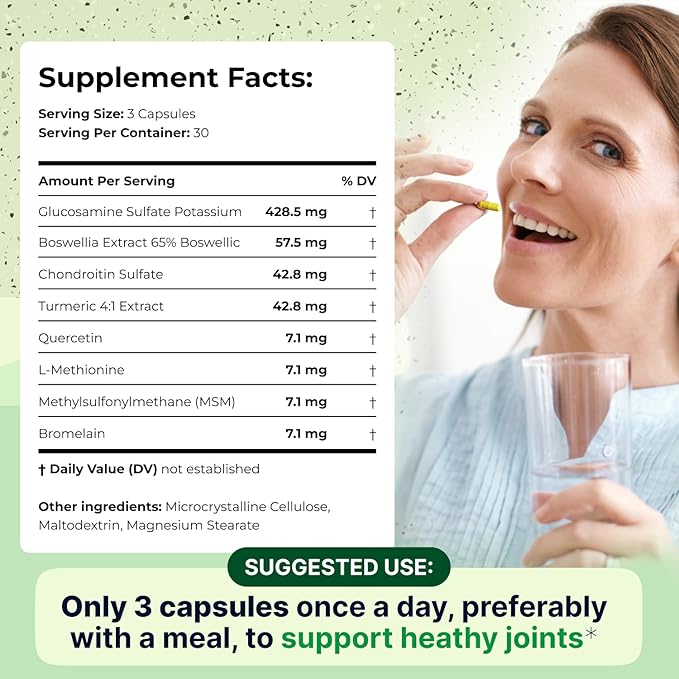 Joint Support Supplement - Glucosamine Chondroitin MSM, Boswellia & Turmeric - Relieves Joint Discomfort & Supports Flexibility - Wellknee Joint Support - 90 Capsules, 30 Servings