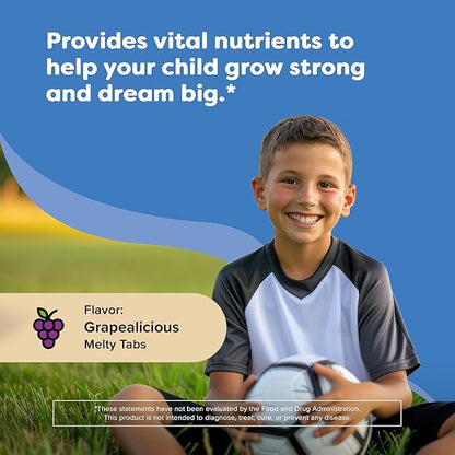 Renzo's Hercules Calcium Supplement with Vitamin D3 and K2, Dissolvable, for Ages 2+, Kids Vitamins, 60 Grape-Flavored Melty Tabs