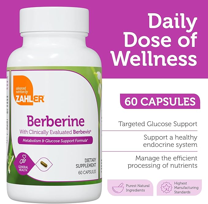 Berberine with Clinically Evaluated Berbevis, Metabolism and Glucos Support Formula, 60 Capsules.