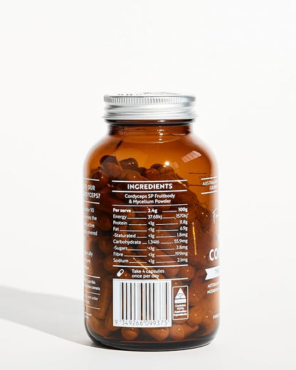 Full Spectrum Cordyceps Mushroom Capsules | 2400mg dosage | Grown in Australia + mycelium | 120 count | Cordyceps militaris by Forest Super Foods