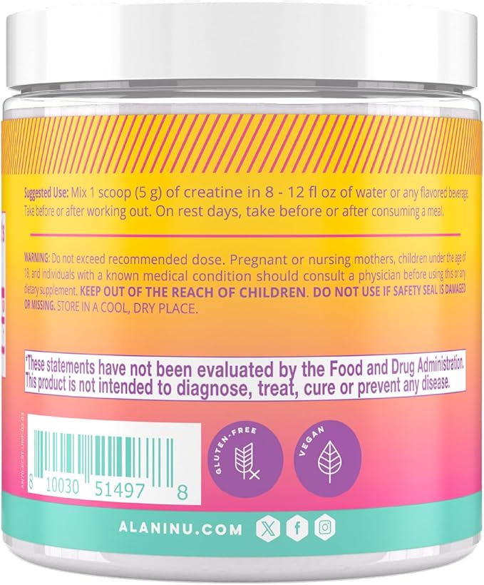 Alani Nu Creatine Monohydrate Powder | Unflavored | Micronized Creatine Powder | Gluten Free | Sugar Free | Vegan | 30 Servings