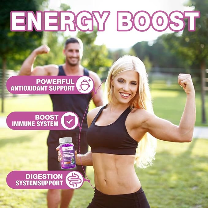 Sea Moss Gummies & Elderberry - Vitamin C + Zinc – Strength Immune & Thyroid Support Booster Gummy Bears for Kids & Adults - 60 Natural Seamoss Gummies