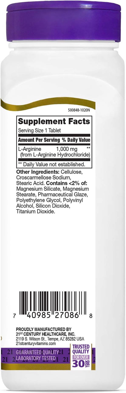 21st Century L-Arginine 1000mg, Maximum Strength 100 ea (Pack of 2)