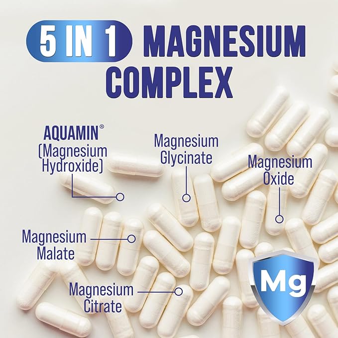 Magnesium Supplement Citrate Capsules 500mg with Glycinate, Oxide, Malate, Citrate - for Muscle, Nerve, Bone and Heart Health Support - High Absorption Glycinate Complex, Gluten Free - 60 Capsules