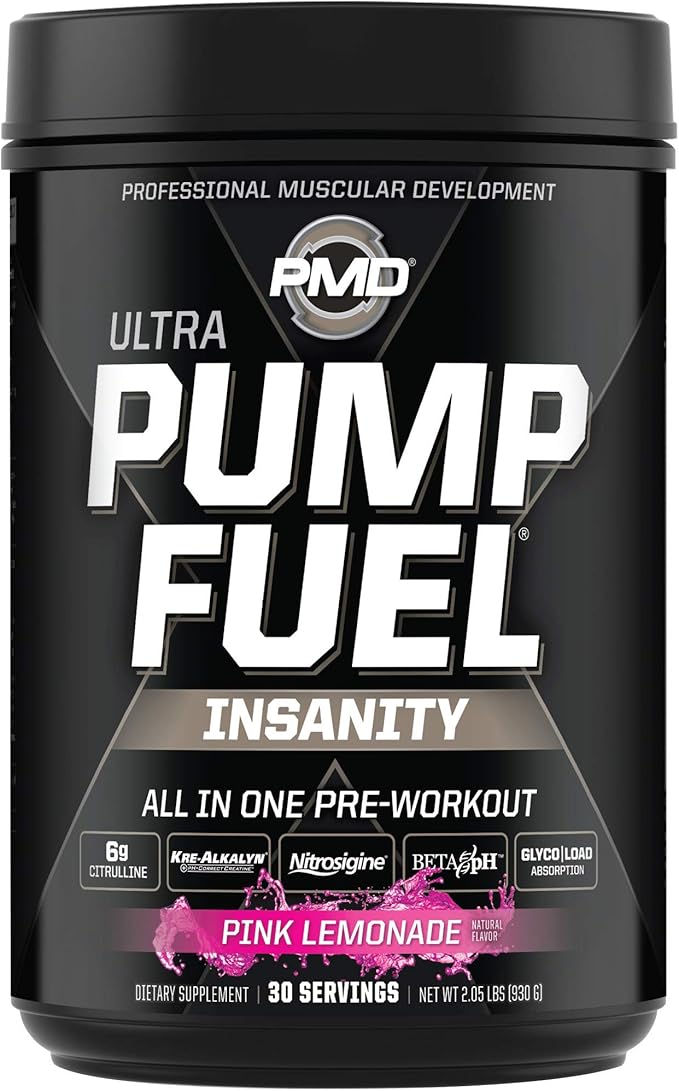 PMD Sports Ultra Pump Fuel Insanity - Pre Workout – Pink Lemonade (30 Servings) Sports Omega Cuts Elite Thermogenic Fat Burner (90 Softgels)