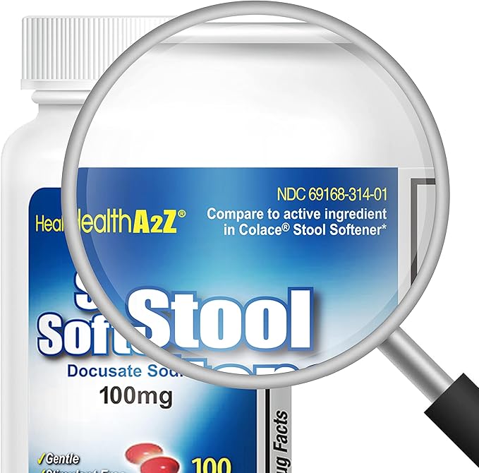 HealthA2Z® Stool Softener | Docusate Sodium 100mg | Red Capsules | Dependable | Gentle Constipation Relief (100 Counts (Pack of 1))