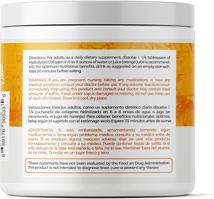 Hydrolyzed Collagen Powder Supplement | Promotes Hair, Nail, Skin, Bone, Joint Health, Gut Health | Hydrolyzed Grass Fed Collagen Peptides |Collagen for Women | 200gr (Orange)