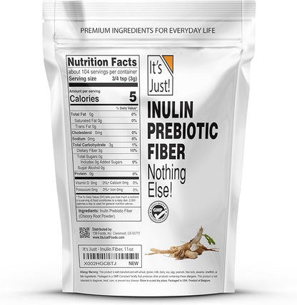 It's Just! - Inulin Prebiotic Fiber, Water Soluble, Chicory Root Powder, Promotes Gut Health, Add to Smoothies, Vegan/Keto Friendly