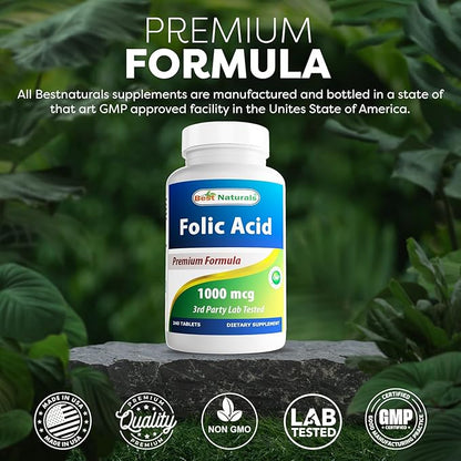 Best Naturals Folic Acid 1000 mcg (Vitamin B9), 240 Tablets (1000 mcg (Pack of 2))